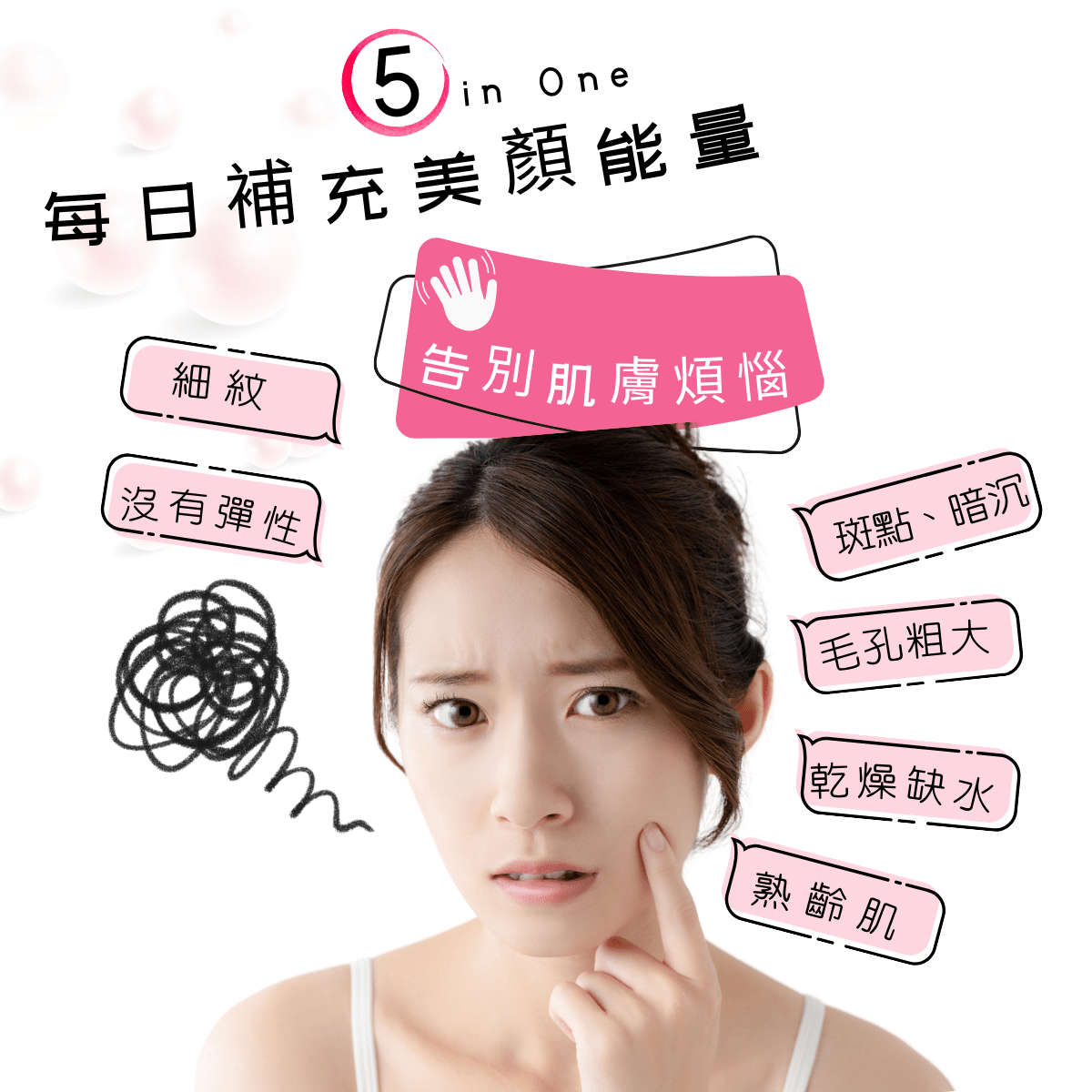 彈潤靚亮美妍錠 5 in one 每日補充美顏能量，告別惱人的肌膚問題